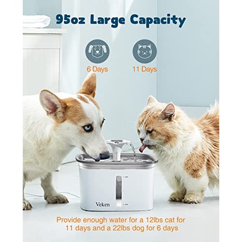 Veken 95oz/2.8L Pet Fountain, Automatic Cat Water Fountain Dog Wat...