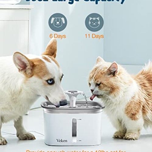 Veken 95oz/2.8L Pet Fountain, Automatic Cat Water Fountain Dog Wat...
