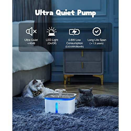 Veken 95oz/2.8L Pet Fountain, Automatic Cat Water Fountain Dog Wat...