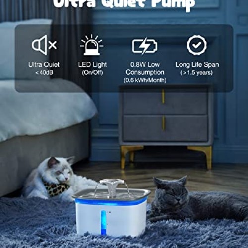 Veken 95oz/2.8L Pet Fountain, Automatic Cat Water Fountain Dog Wat...