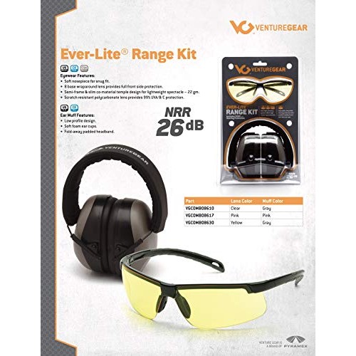 Venture Gear Shooting Glass and Hearing Protection Range Kit, Clea...