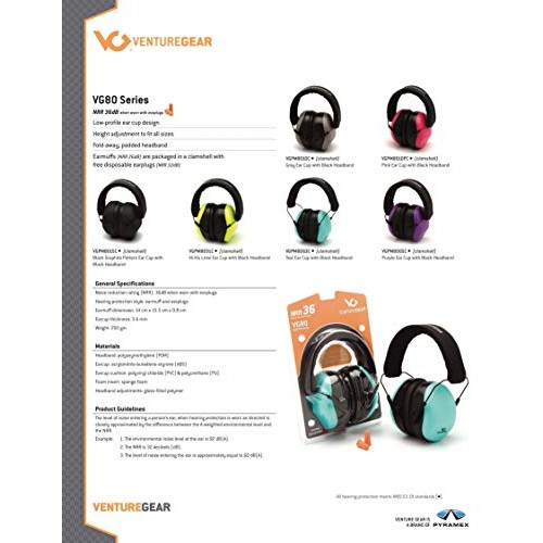Venture Gear VG80 Series Adult Hearing Protection Earmuff, Gray, V...