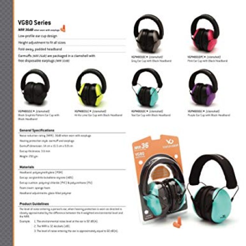 Venture Gear VG80 Series Adult Hearing Protection Earmuff, Gray, V...
