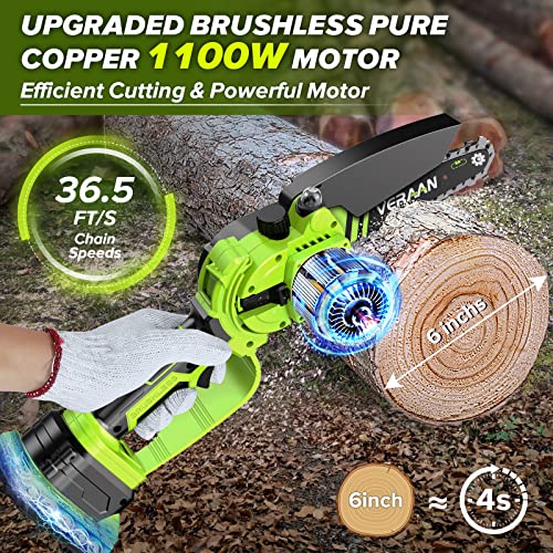 Veraan Mini Chainsaw 6 Inch Cordless, 1100W Electric Cordless Chai...
