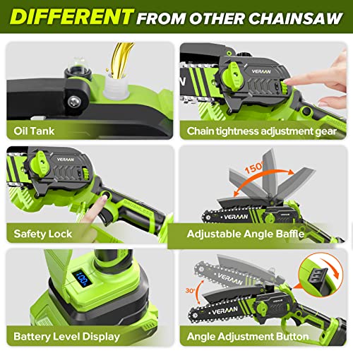 Veraan Mini Chainsaw 6 Inch Cordless, 1100W Electric Cordless Chai...