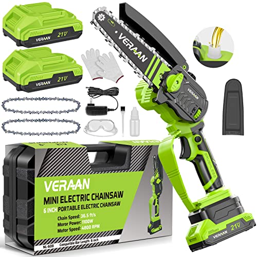 Veraan Mini Chainsaw 6 Inch Cordless, 1100W Electric Cordless Chai...