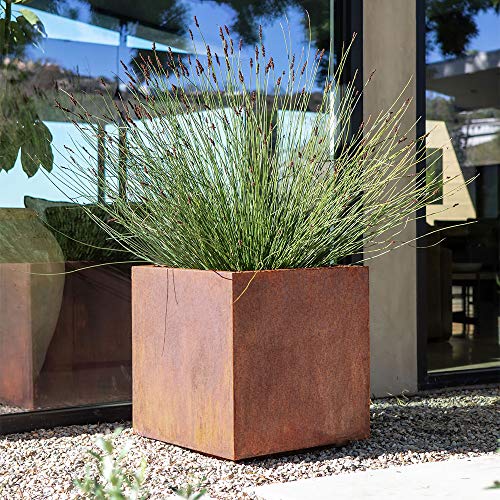 Veradek Metallic Series Cube Medium Planter - Corten Steel