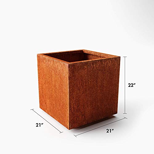 Veradek Metallic Series Cube Medium Planter - Corten Steel