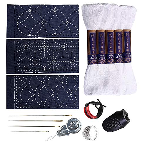 Sashiko kit, Yokota Sashiko Thread, Needles and Template Yume Fuki...