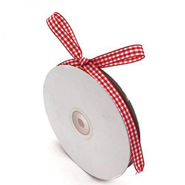 NOYI TRAXD Gingham Ribbon 25 Yard Each Roll 100% Polyester Woven Edge  (3/8-Inch, Red)