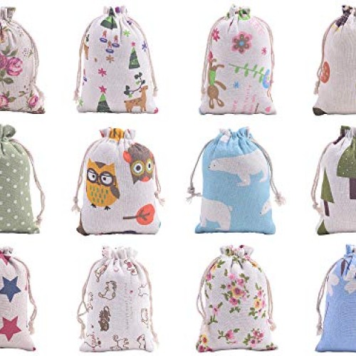VIAMTO 24pcs 5.2x7.2 Mixed Cotton Drawstring Gift Patterns Bag...
