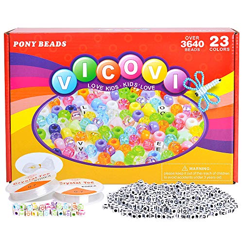 VICOVI 3640+pcs Pony Beads Kit for Bracelet Jewelry Making, Hair B...