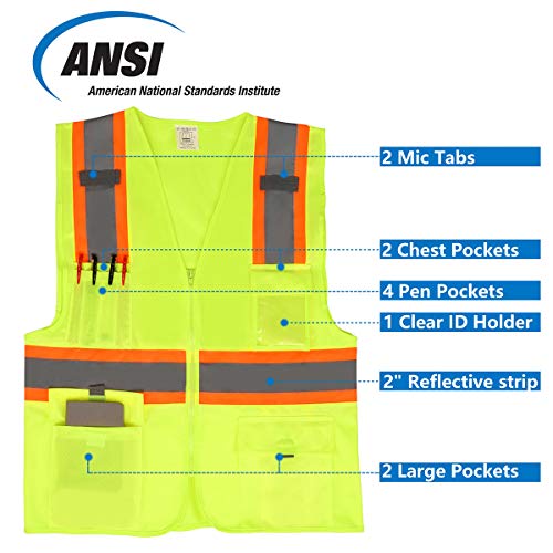 VICRR High Visibility Safety Vest with 9 Pockets, Reflective Tape ...