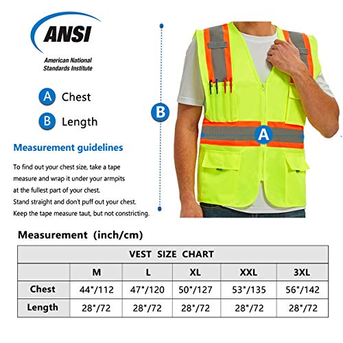 VICRR High Visibility Safety Vest with 9 Pockets, Reflective Tape ...
