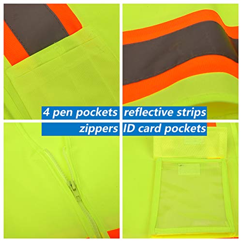 VICRR High Visibility Safety Vest with 9 Pockets, Reflective Tape ...