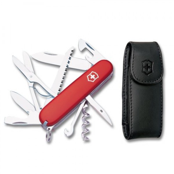 Victorinox Swiss Army Huntsman Pocket Knife with Leather Pouch, Re...