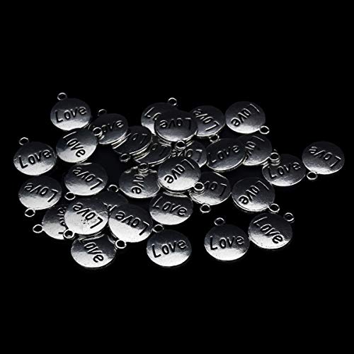 Pack of 80 Flat Love Pattern Charms Pendants Silver Craft Supplies...
