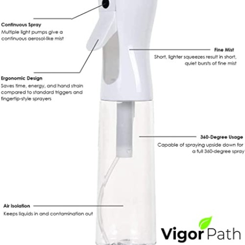 VIGOR PATH Hair Spray Bottle - Continuous Spray Nano Fine Mist Spr...