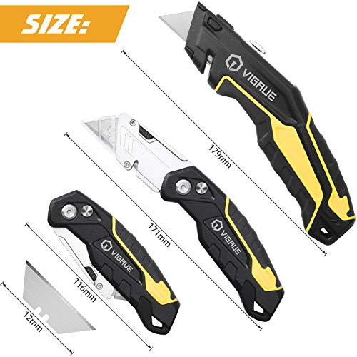 Utility Knife 2 Packs - Heavy Duty Retractable Folding Box Cutter ...