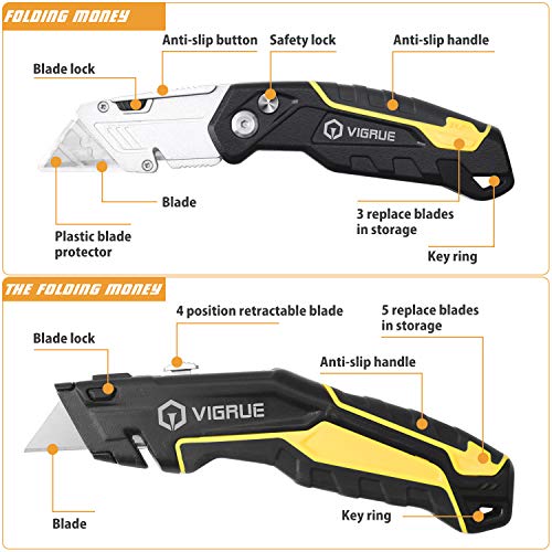 Utility Knife 2 Packs - Heavy Duty Retractable Folding Box Cutter ...