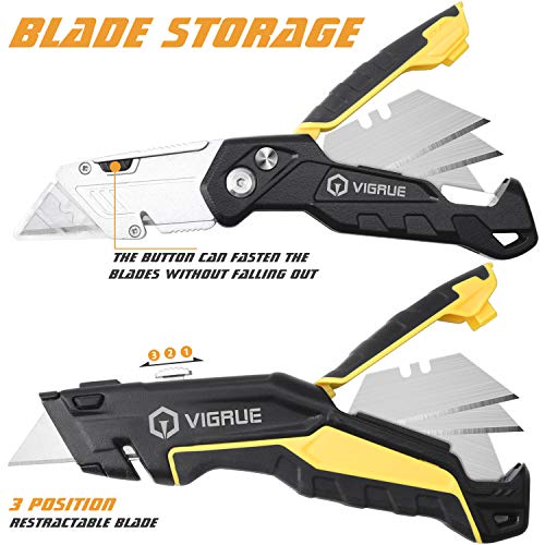 Utility Knife 2 Packs - Heavy Duty Retractable Folding Box Cutter ...