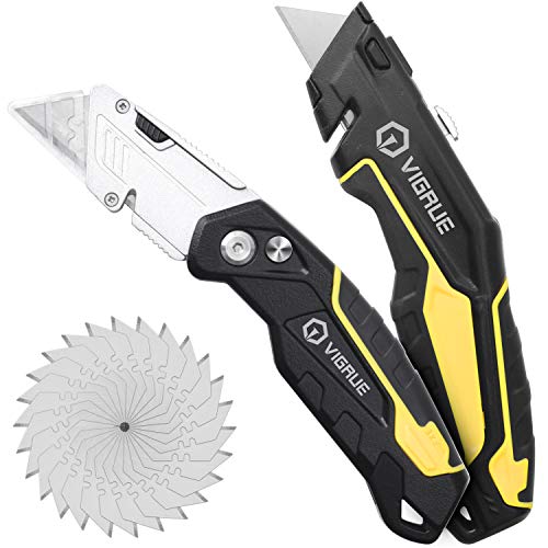 Utility Knife 2 Packs - Heavy Duty Retractable Folding Box Cutter ...