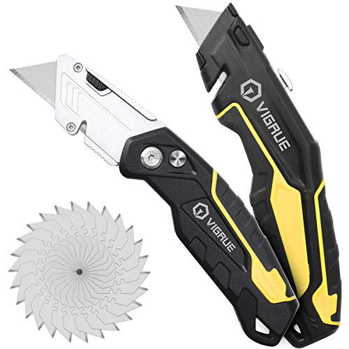 Utility Knife 2 Packs - Heavy Duty Retractable Folding Box Cutter ...