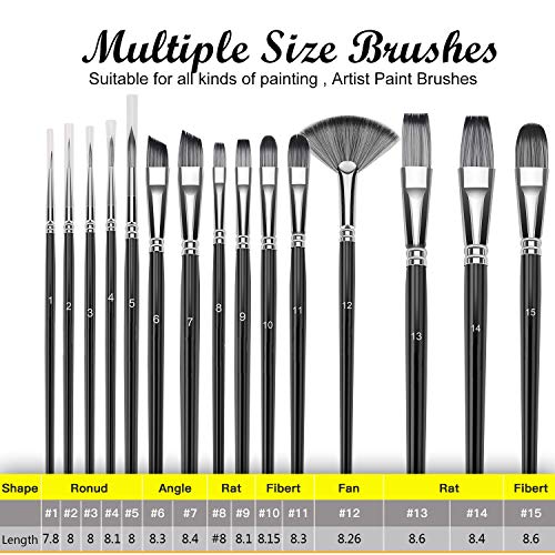 VIKEWE Professional Paint Brushes Set - 15 PCS Paint Brush with Oi...