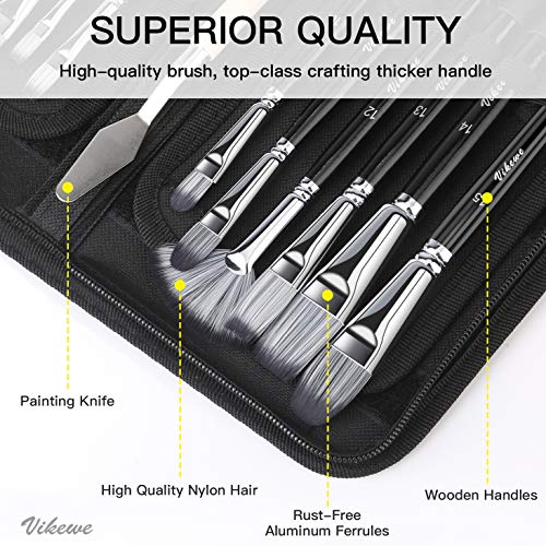 VIKEWE Professional Paint Brushes Set - 15 PCS Paint Brush with Oi...
