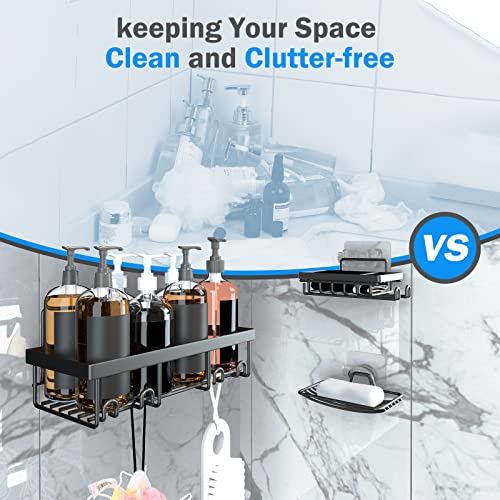 Villsure Shower Caddy, Shower Shelf for Inside with 10 Hooks Adhes...