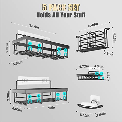 Villsure Shower Caddy, Shower Shelf for Inside with 10 Hooks Adhes...
