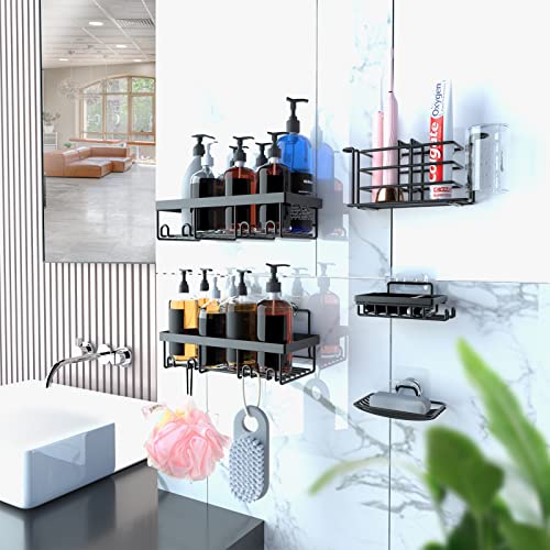 Villsure Shower Caddy, Shower Shelf for Inside with 10 Hooks Adhes...