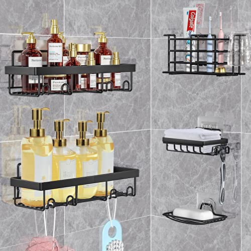 Villsure Shower Caddy, Shower Shelf for Inside with 10 Hooks Adhes...