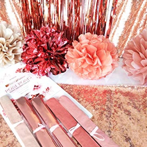 VINANT 20 PCS Rose Gold Party Decorations - Metallic Foil and Tiss...