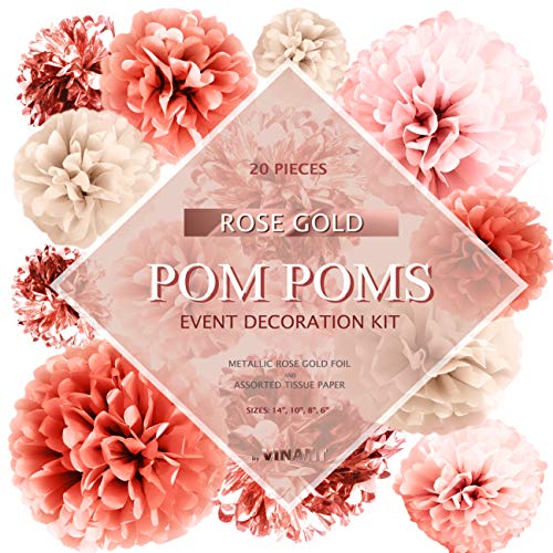 VINANT 20 PCS Rose Gold Party Decorations - Metallic Foil and Tiss...