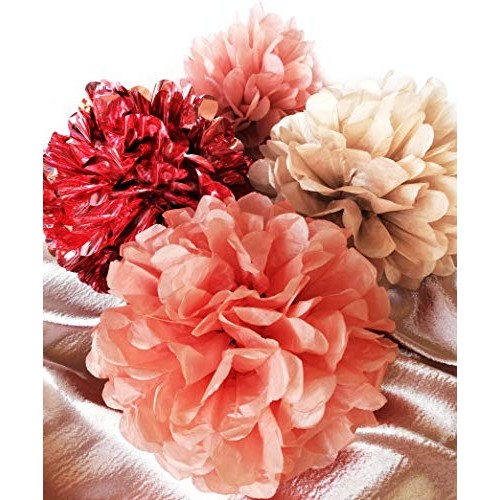 VINANT 20 PCS Rose Gold Party Decorations - Metallic Foil and Tiss...