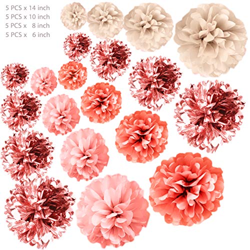 VINANT 20 PCS Rose Gold Party Decorations - Metallic Foil and Tiss...