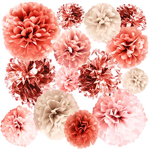 VINANT 20 PCS Rose Gold Party Decorations - Metallic Foil and Tiss...