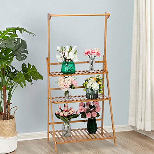 VINGLI 3 Tier Bamboo Hanging Plant Stand Planter Shelves Flower Po...