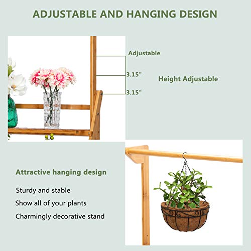 VINGLI 3 Tier Bamboo Hanging Plant Stand Planter Shelves Flower Po...