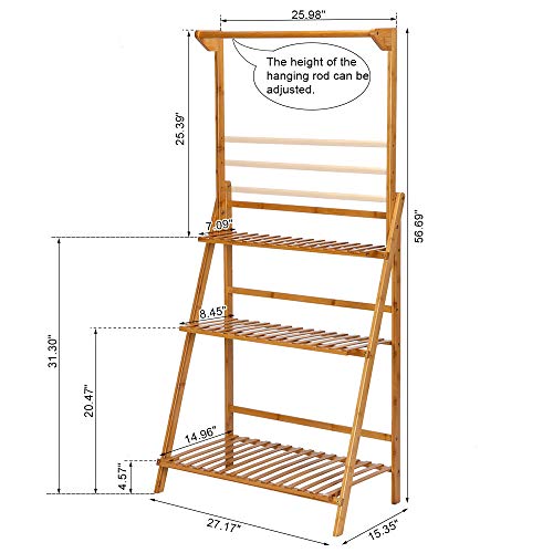 VINGLI 3 Tier Bamboo Hanging Plant Stand Planter Shelves Flower Po...