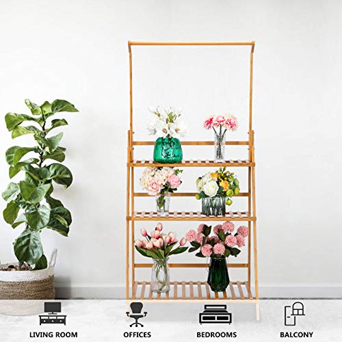 VINGLI 3 Tier Bamboo Hanging Plant Stand Planter Shelves Flower Po...