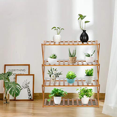 VINGLI 4 Tier Bamboo Plant Stand Folding Planter Shelves Flower Po...
