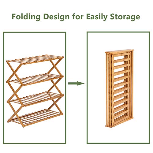 VINGLI 4 Tier Bamboo Plant Stand Folding Planter Shelves Flower Po...