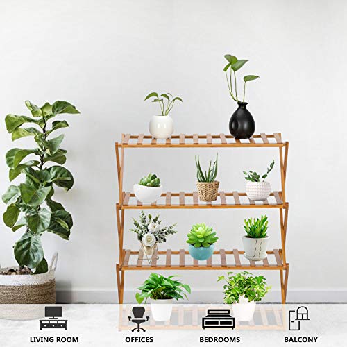 VINGLI 4 Tier Bamboo Plant Stand Folding Planter Shelves Flower Po...