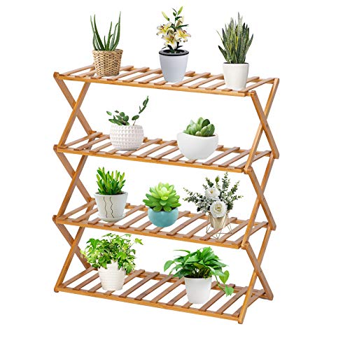 VINGLI 4 Tier Bamboo Plant Stand Folding Planter Shelves Flower Po...