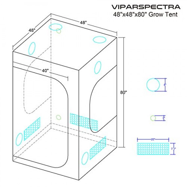 VIPARSPECTRA 48x48x80 Reflective 600D Mylar Hydroponic Grow Ten...
