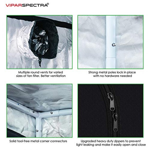 VIPARSPECTRA 60x60x80 Reflective 600D Mylar Hydroponic 5x5 Gr...