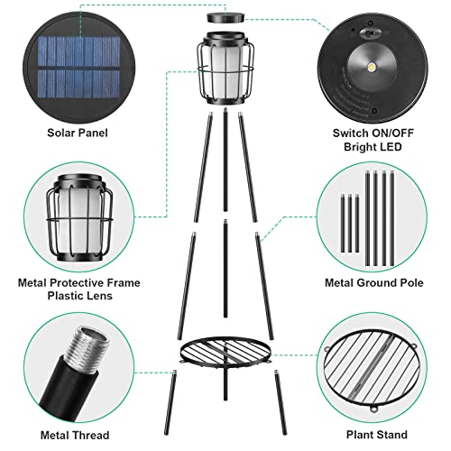 Metal Solar Floor Lamps Outdoor with Plant Stand, 2 Pack Waterproo...