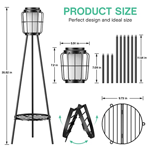 Metal Solar Floor Lamps Outdoor with Plant Stand, 2 Pack Waterproo...